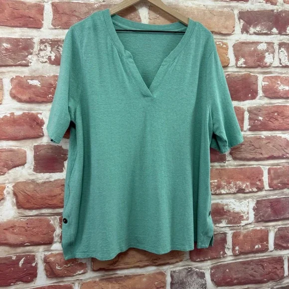 J Jill Pure Jill Top Women's 2X Aqua Green Hemp Blue Cotton Slubbed Casual Shirt - Picture 2 of 8